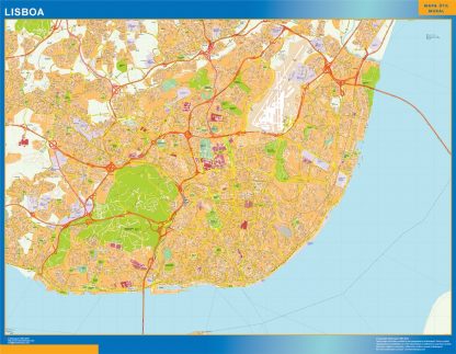 Mapa Lisboa en Portugal enmarcado plastificado 