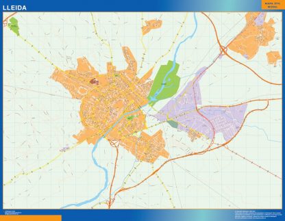 Mapa Lleida callejero enmarcado plastificado 