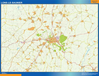 Mapa Lons Le Saunier en Francia enmarcado plastificado 