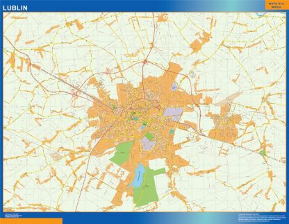 Mapa Lublin Polonia enmarcado plastificado 