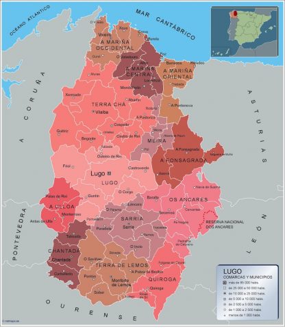 Mapa Lugo por municipios enmarcado plastificado 