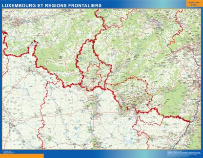 Mapa Luxembourg Regions Frontaliers en Francia enmarcado plastificado 