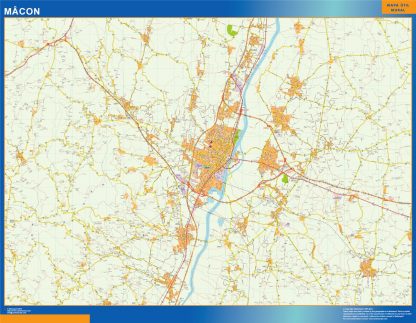 Mapa Macon en Francia enmarcado plastificado 