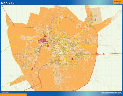 Mapa Madinah en Arabia Saudita enmarcado plastificado 