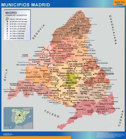 Mapa Madrid por municipios enmarcado plastificado 