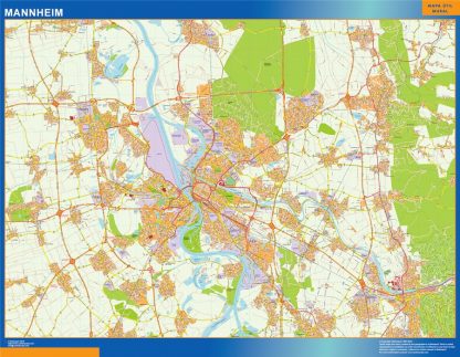 Mapa Mannheim en Alemania enmarcado plastificado 