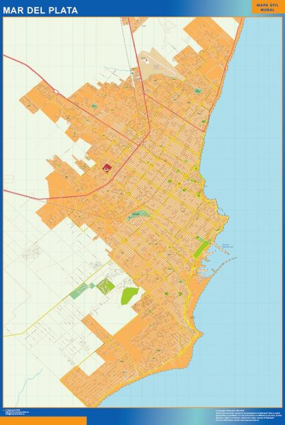 Mapa Mar del Plata en Argentina enmarcado plastificado 