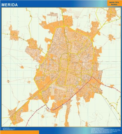 Mapa Merida Centro en Mexico enmarcado plastificado 