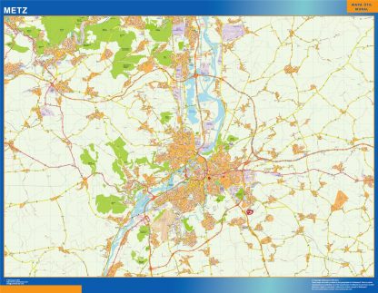 Mapa Metz en Francia enmarcado plastificado 