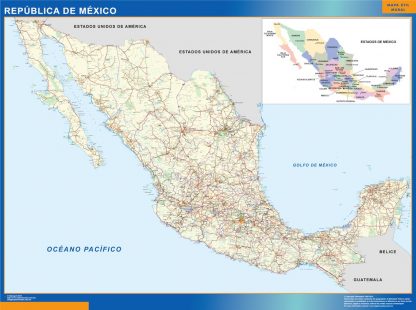 Mapa Mexico enmarcado plastificado 