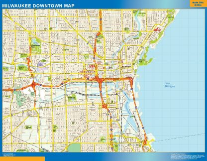 Mapa Milwaukee downtown enmarcado plastificado 