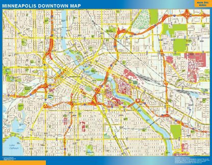 Mapa Minneapolis downtown enmarcado plastificado 