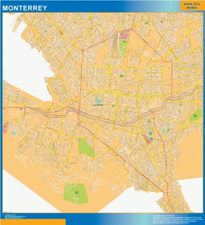 Mapa Monterrey Centro en Mexico enmarcado plastificado 