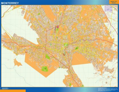 Mapa Monterrey en Mexico enmarcado plastificado 