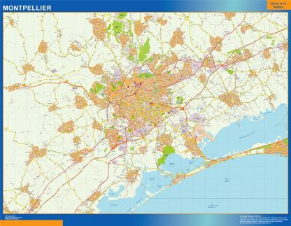 Mapa Montpellier en Francia enmarcado plastificado 