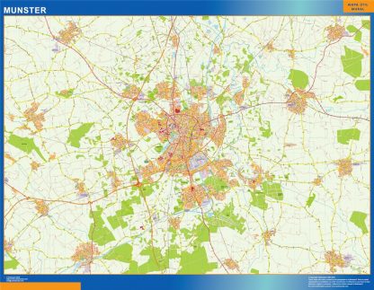 Mapa Munster en Alemania enmarcado plastificado 