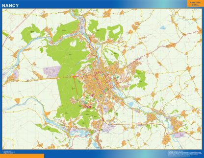 Mapa Nancy en Francia enmarcado plastificado 