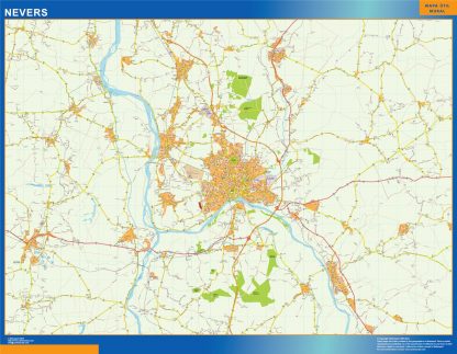 Mapa Nevers en Francia enmarcado plastificado 