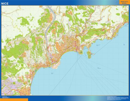 Mapa Nice en Francia enmarcado plastificado 