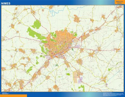 Mapa Nimes en Francia enmarcado plastificado 