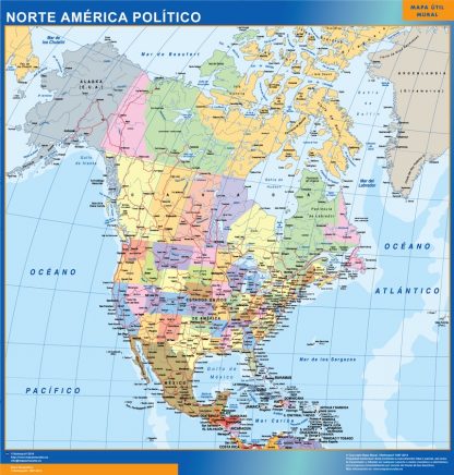 Mapa Norte America enmarcado plastificado 