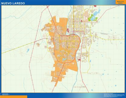 Mapa Nuevo Laredo en Mexico enmarcado plastificado 