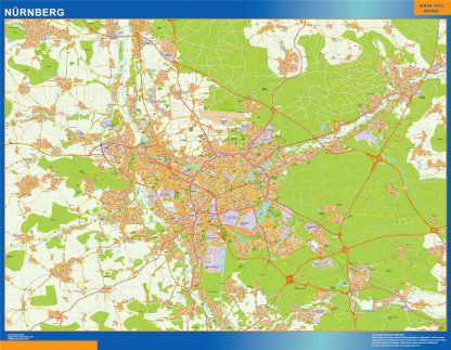 Mapa Nurnberg en Alemania enmarcado plastificado 