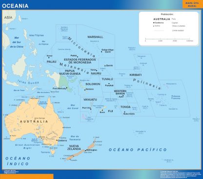 Mapa Oceania enmarcado plastificado 