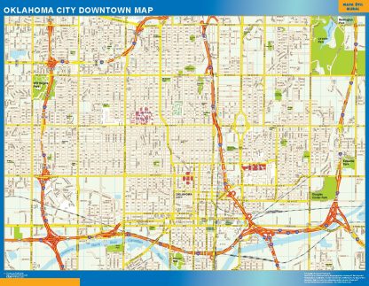 Mapa Oklahoma City downtown enmarcado plastificado 