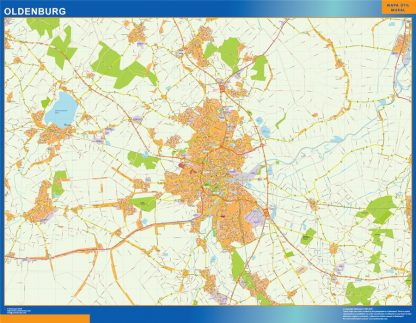 Mapa Oldenburg en Alemania enmarcado plastificado 