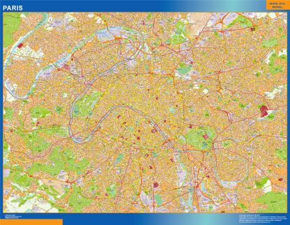 Mapa Paris en Francia enmarcado plastificado 