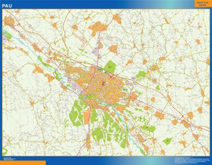 Mapa Pau en Francia enmarcado plastificado 