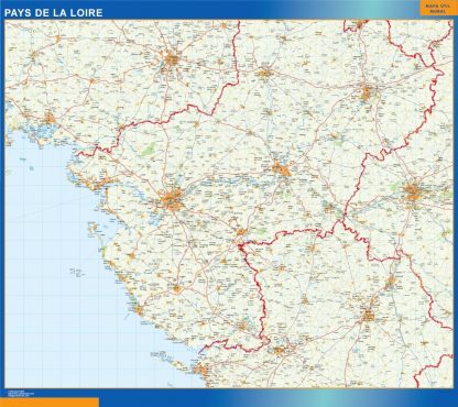 Mapa Pays De La Loire en Francia enmarcado plastificado 