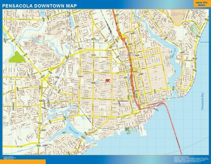 Mapa Pensacola downtown enmarcado plastificado 