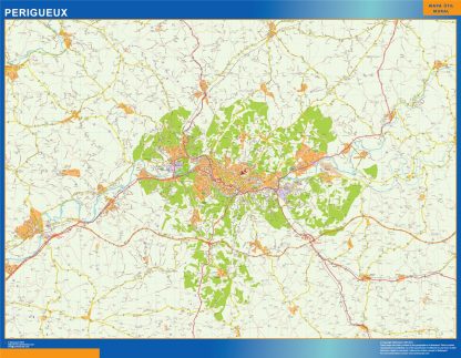 Mapa Perigueux en Francia enmarcado plastificado 