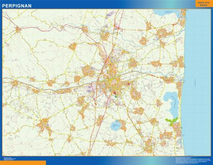 Mapa Perpignan en Francia enmarcado plastificado 