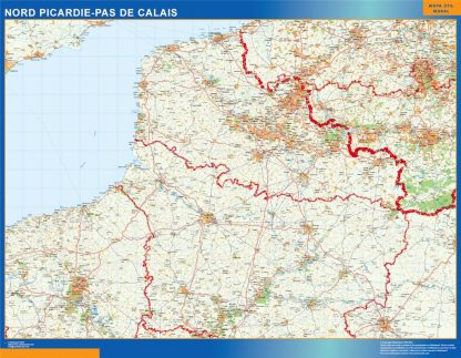 Mapa Picardie Pas Calais en Francia enmarcado plastificado 