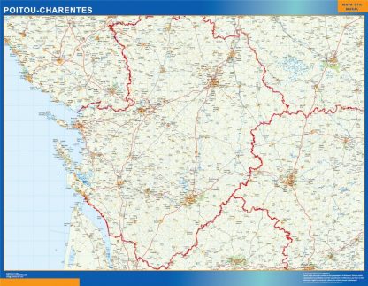 Mapa Poitou Charentes en Francia enmarcado plastificado 