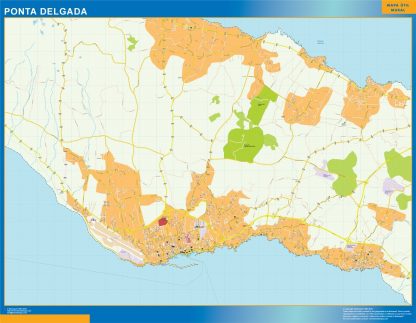 Mapa Ponta Delgada en Portugal enmarcado plastificado 