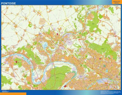 Mapa Pontoise en Francia enmarcado plastificado 