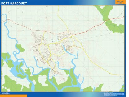 Mapa Port Harcourt en Nigeria enmarcado plastificado 