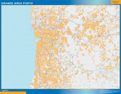 Mapa Porto Grande Area en Portugal enmarcado plastificado 