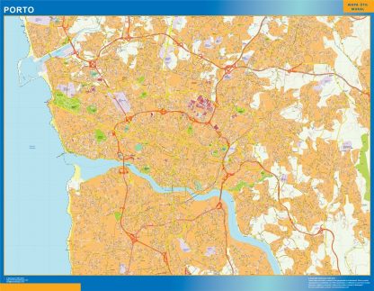 Mapa Porto en Portugal enmarcado plastificado 