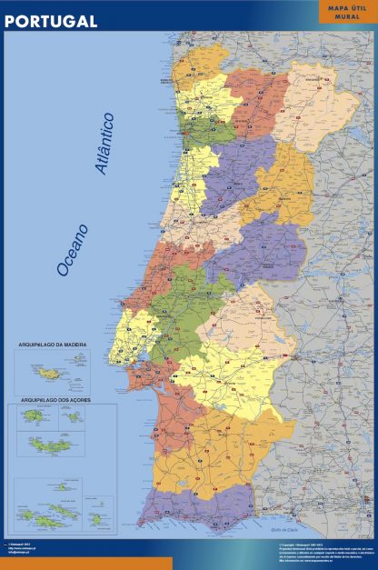 Mapa Portugal enmarcado plastificado 