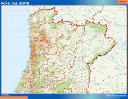 Mapa Portugal norte carreteras enmarcado plastificado 