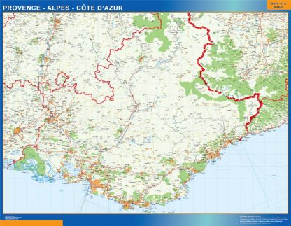 Mapa Provence Alpes Cote Azur en Francia enmarcado plastificado 