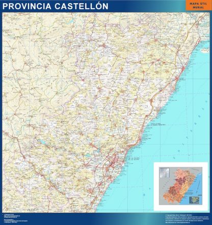 Mapa Provincia Castellon enmarcado plastificado 