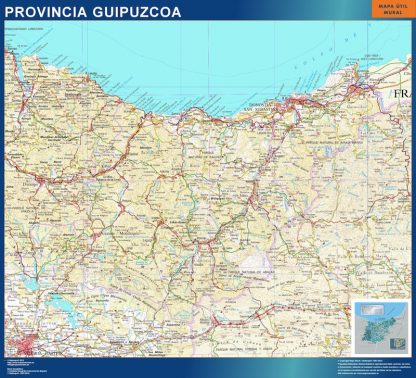 Mapa Provincia Guipuzcoa enmarcado plastificado 