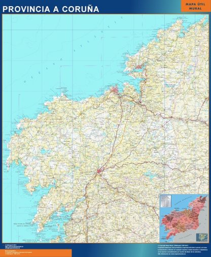 Mapa Provincia La Coruna enmarcado plastificado 