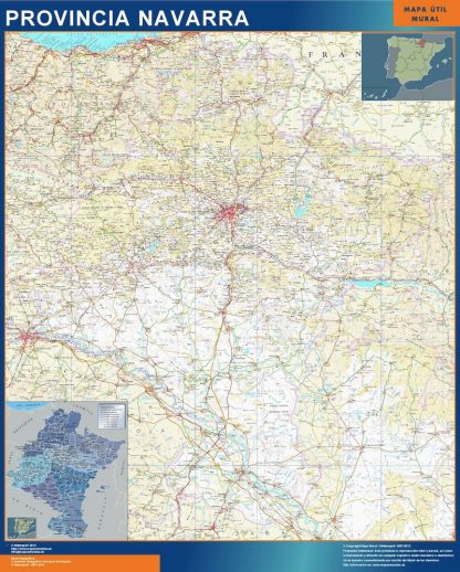 Mapa Provincia Navarra enmarcado plastificado 